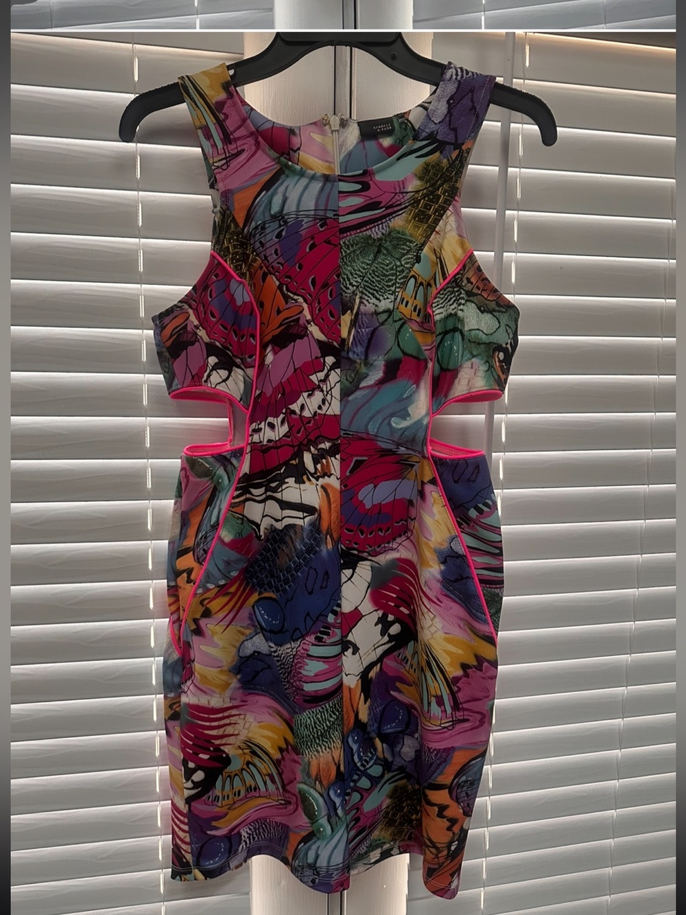 Sparkle and Fade Colorful Cutout Bodycon Dress - Pink Multi Size Large